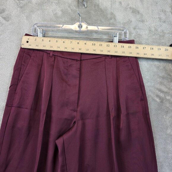Banana Republic Pants Womens Size 8 Burgundy Pleated Satin Wide Leg Trousers - Picture 2 of 11